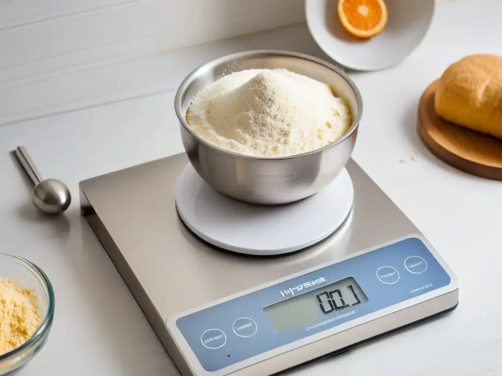 Balanza digital de cocina: precisión y sofisticación en la medición Utensilios de medición avanzados para repostería en una escena de cocina moderna y elegante