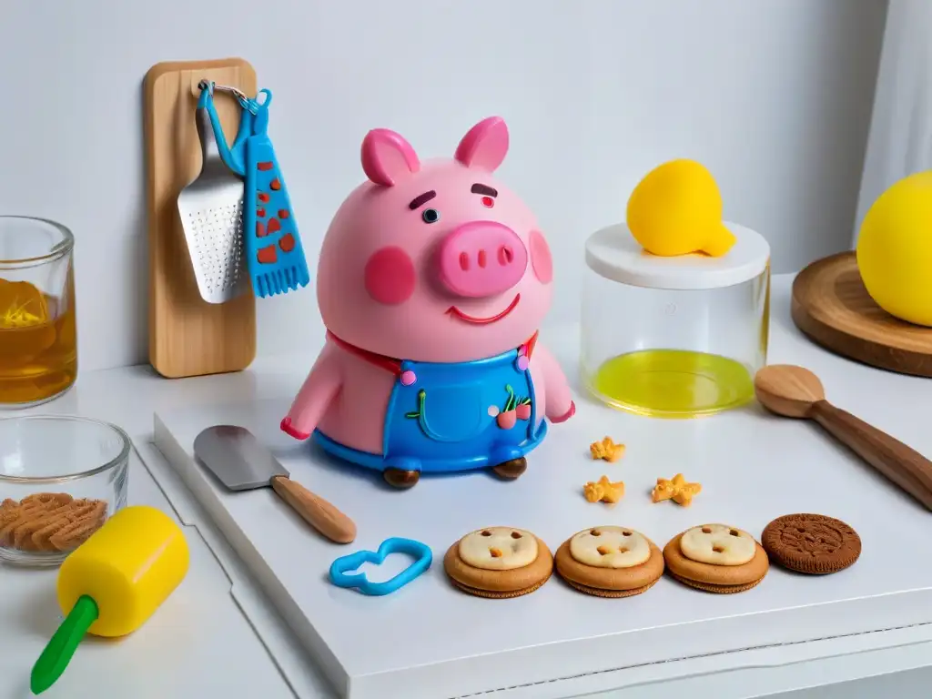 Utensilios de cocina Peppa Pig para chefs pequeños en una encimera de mármol blanco