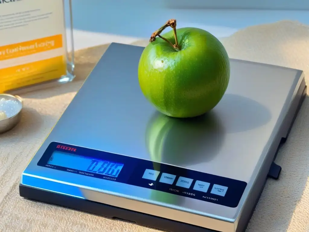 Báscula digital de cocina: precisión y tecnología de vanguardia Utensilios de medición avanzados repostería: Detalle de una moderna balanza digital de cocina, precisa y elegante en acero inoxidable