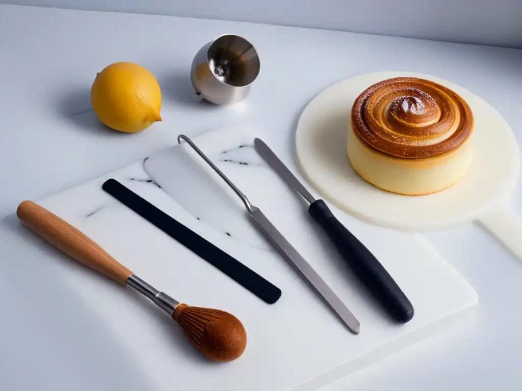 Utensilios de repostería alta gama sobre mármol, elegancia y sofisticación en la cocina