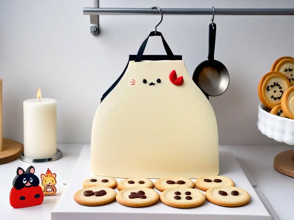 Utensilios de repostería anime Studio Ghibli en cocina minimalista con elementos inspirados en películas del estudio