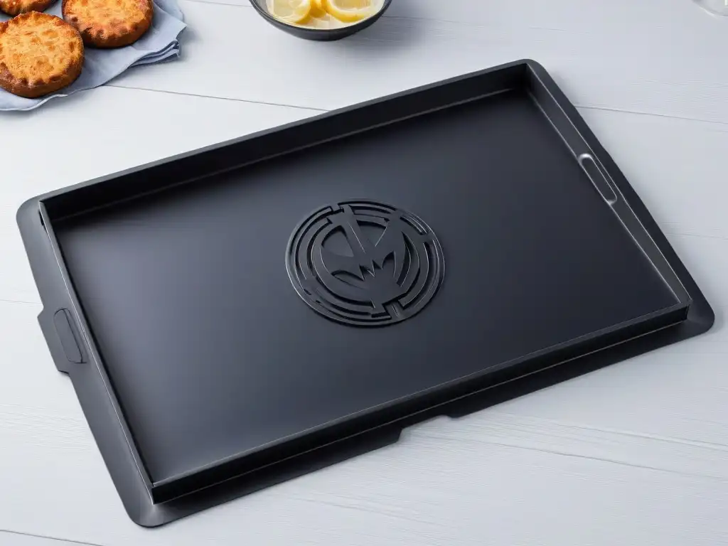 Bandeja de horno minimalista con logos de Marvel, diseño elegante y de alta calidad Utensilios de repostería de superhéroes: bandeja negra elegante con logos sutiles de Marvel en cada esquina, impecable y reflectante