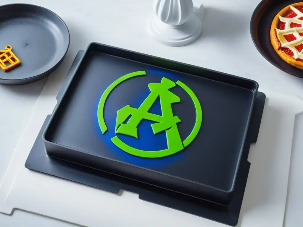 Pan de horneado negro con logo de Avengers grabado sutilmente Utensilios de repostería de superhéroes: Bandeja negra con logo de Marvel en mármol blanco