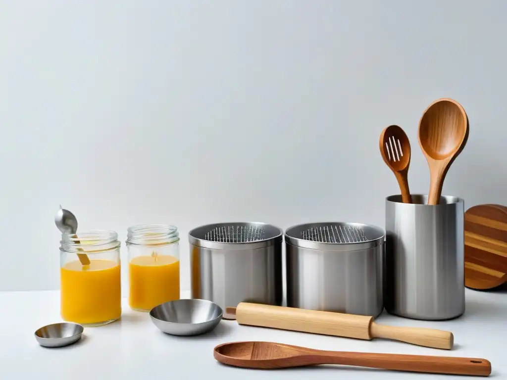 Utensilios veganos ecofriendly para repostería en cocina moderna Utensilios de repostería vegana eco-friendly en una cocina moderna y minimalista