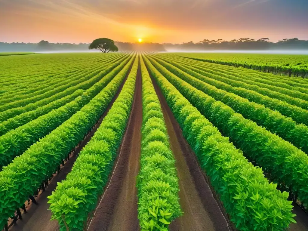 Plantación de vainilla al atardecer, reflejando el impacto social del cultivo de vainilla de forma sostenible