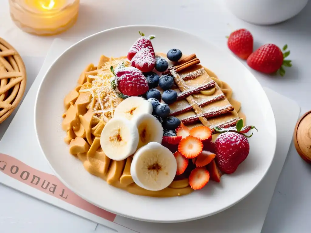 Variaciones latinoamericanas arroz con leche con dulce de leche, canela, coco y frutas frescas en un elegante plato blanco