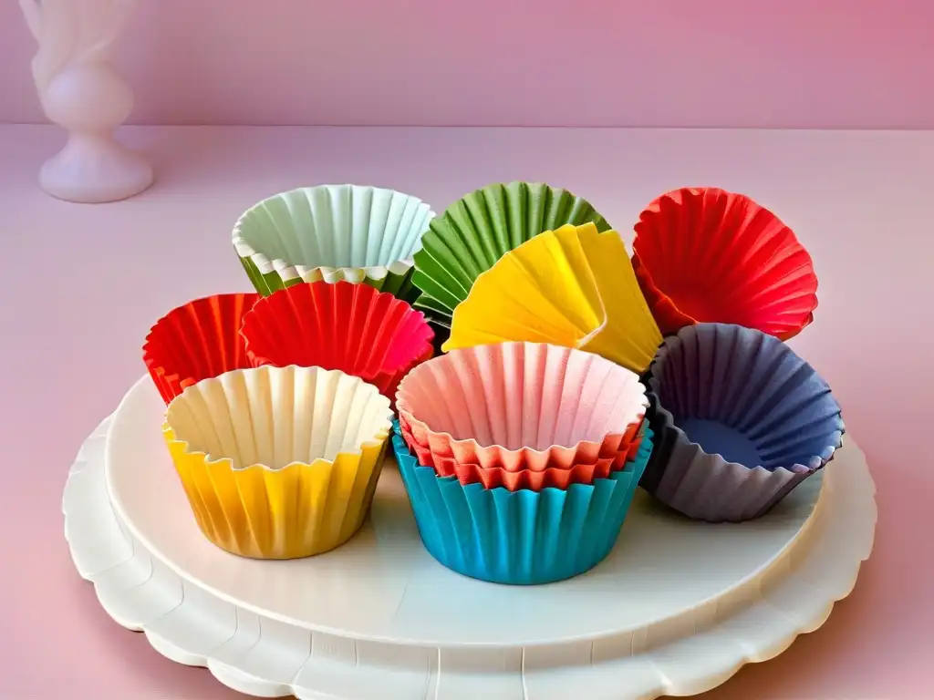 Una variedad de cápsulas para cupcakes y muffins en colores vibrantes y diseños diversos