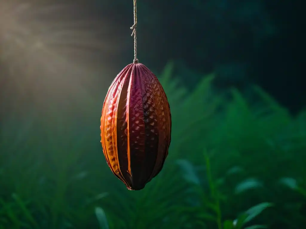 La vibrante belleza de un cacao orgánico en suspensión, resaltando su textura y colores