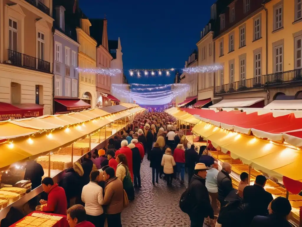 Vibrante festival de crepes en la calle europea, con deliciosa comida y arquitectura histórica