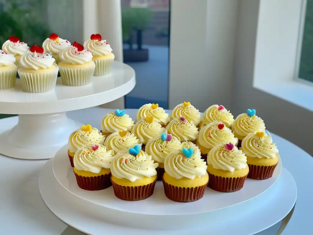 Vista detallada de una cocina moderna con cupcakes decorados, destacando el arte de concursos de repostería postCOVID con medidas seguridad