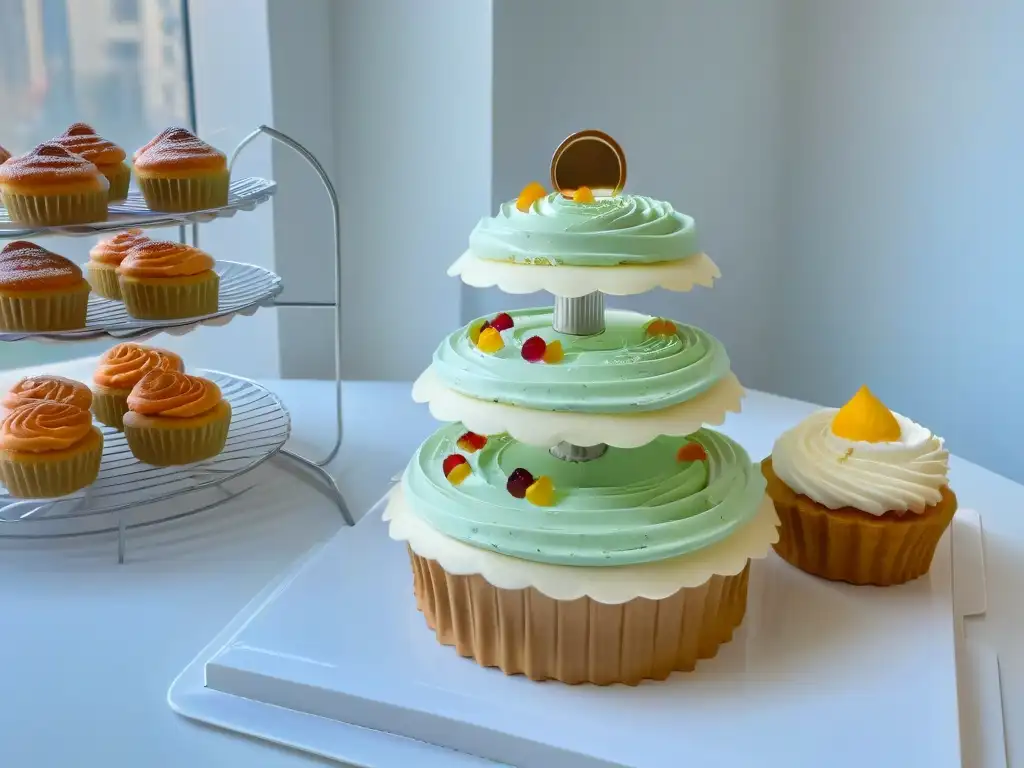 Vista detallada de postres delicadamente decorados en una cocina moderna, inspirando a reposteros en retiros de cocina