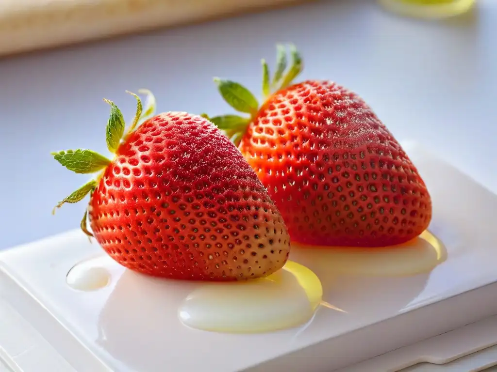 Comparación visual entre una fresa fresca y una molécula artificial de sabor a fresa